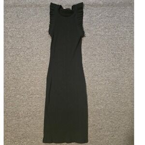 Zara Ribbed Midi Dress Ruffle Sleeves Sleeveless Bodycon‎ Casual Black S